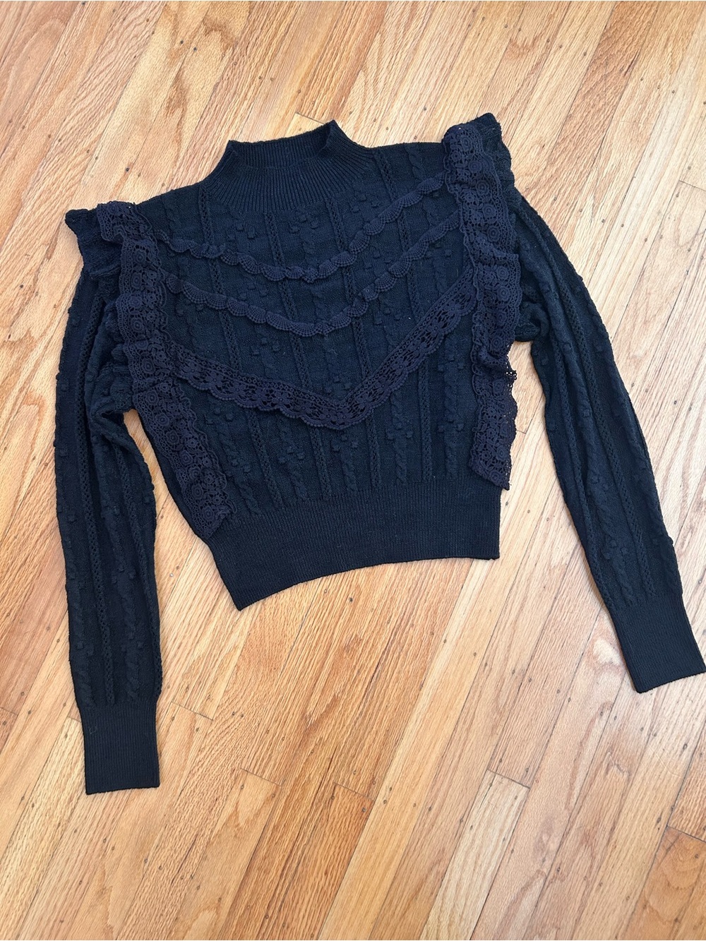 Anthropologie Black Knit Lace Sweater